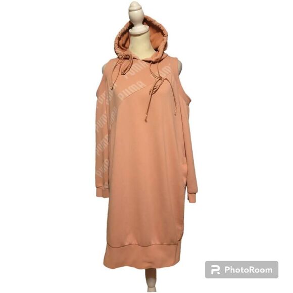 Puma Peach Women's Cold Shoulder Hoodie Dress Size Small Petite - Picture 1 of 9